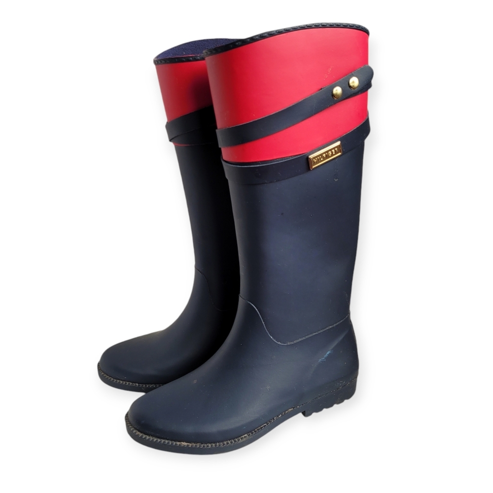 Tommy Hilfiger Red and Navy Winter Rain Boots (already clean ✨👍🏼)